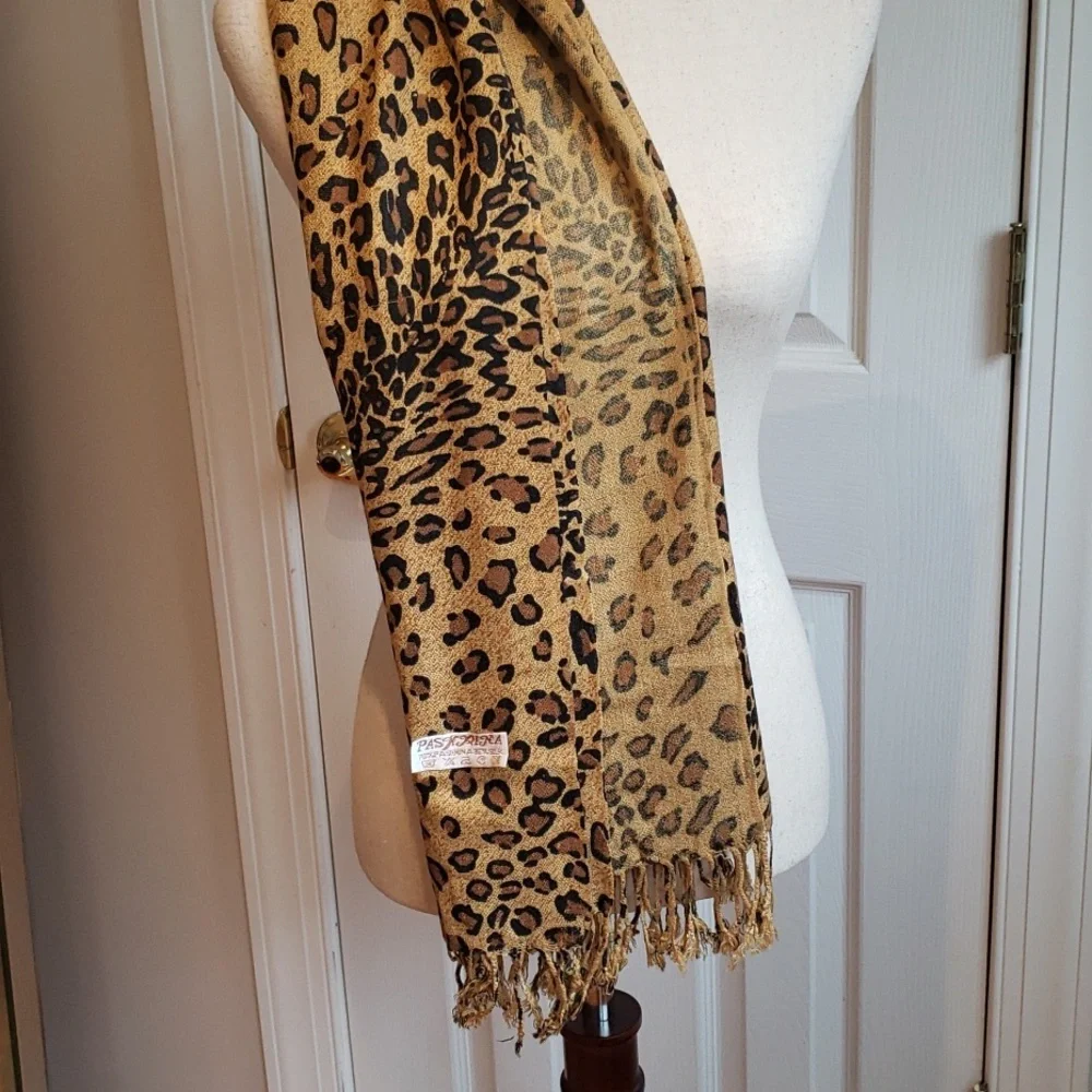 Pashmina & Silk Leopard Print Scarf - Picture 7 of 8